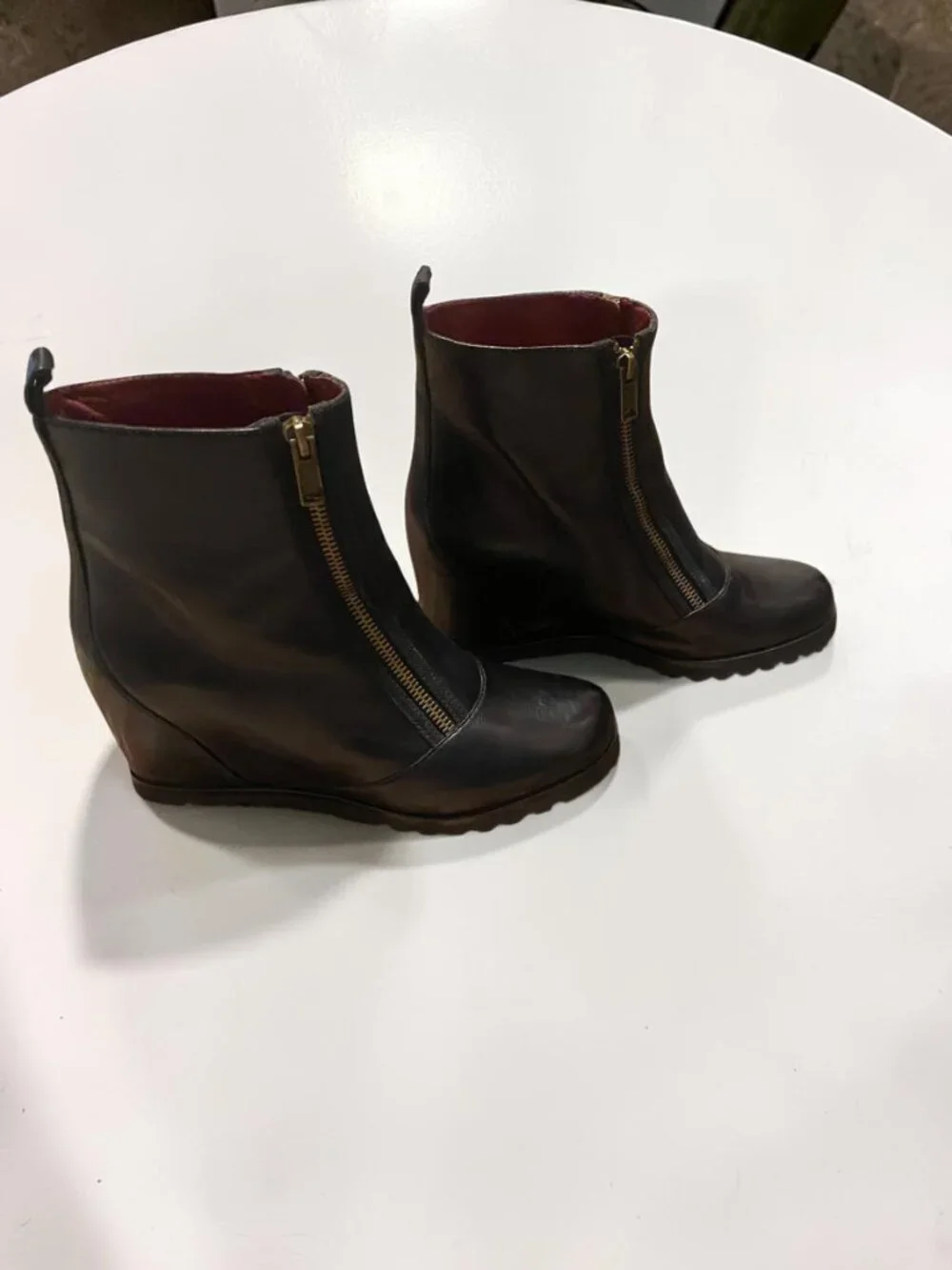 Marc by Marc Jacobs Kit Double Zip Hidden Wedge Boots Black Leather NIB 38.5
